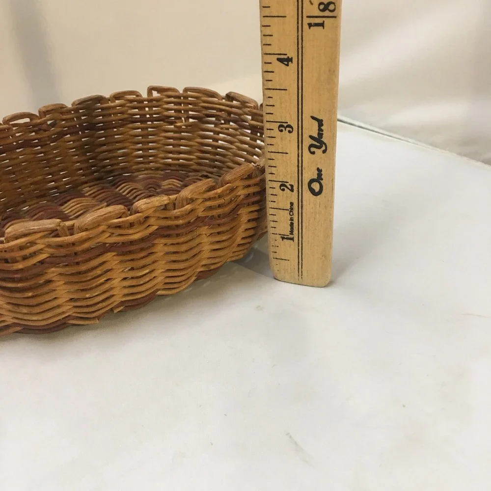 Wicker Basket Home Decor Small Brown Oval Woven Scalloped Rim Rustic Farmhouse